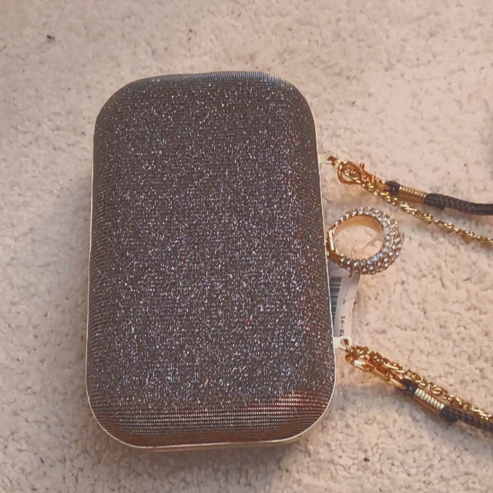 NWT Grey Glittery Evening Clutch2  Different Shoulder Straps w/ Rhinestone Clasp